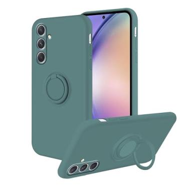 Imagem de Anlalish Compatível com Samsung Galaxy S24 FE capa de silicone fofa, fina à prova de choque para mulheres/homens, capa de telefone Samsung S24 FE com suporte de anel magnético (verde escuro)