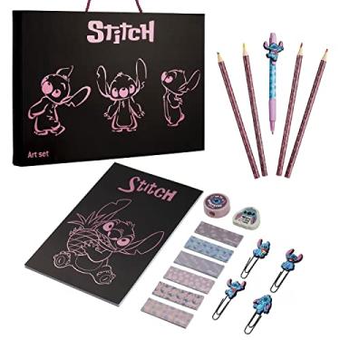 Imagem de Disney Conjunto de artigos de papelaria Stitch, material escolar fofo para meninas, material escolar oficialmente licenciado, incluindo canetas de costura, caderno de costura, lápis de costura e muito