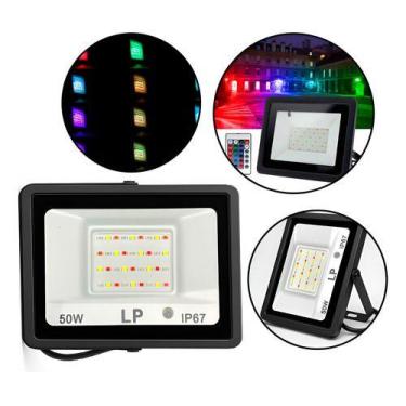 Imagem de Refletor LED RGB 50W Bivolt com Controle Remoto IP67 Ideal para Festas