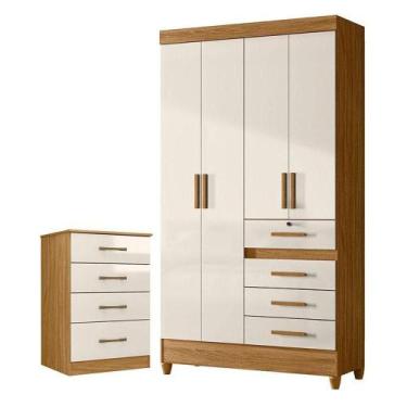 Imagem de Guarda Roupa Solteiro Sobral E Cômoda Ms913 Freijó Off White- Moval - 