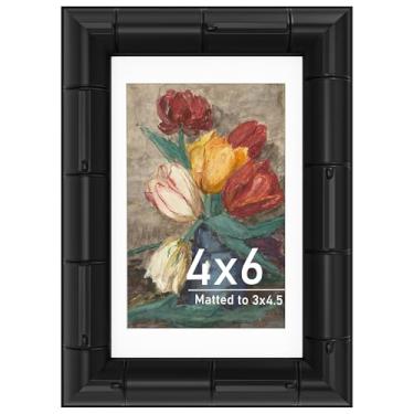 Imagem de Porta-retrato de 10 x 15 cm com design de bambu e vidro verdadeiro, moldura de 10 x 15 cm, com tapete ou 10 x 15 cm, sem para montagem na parede ou mesa, preta