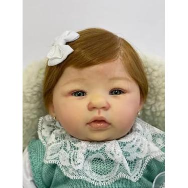 Imagem de Ana Dolls Bebê Reborn Menina Premium, 50cm, Vinil, Cabelo Implantado Fio a Fio, Realista, com Enxoval Completo, Estilo Premium, Rosa, para Coleção, 3-99 Anos