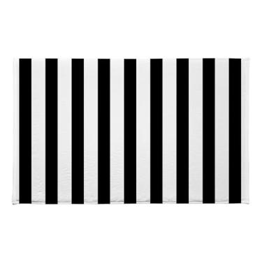 Imagem de LB Tapete de banho listrado preto e branco para banheiro, tapete de banheiro abstrato com listras verticais estéticas modernas, casa de fazenda moderna, antiderrapante, tapete de banheiro absorvente