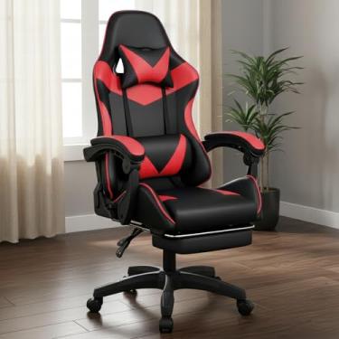 Imagem de Cadeira Gamer Ergonômica Reclinável Confortável Com Apoio Para Os Pés (Vermelho)