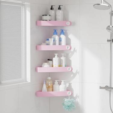 Imagem de Sotfamily Canto de chuveiro, pacote com 4 prateleiras adesivas de canto para organizadores e armazenamento de banheiro, suporte de plástico sem ferrugem para acessórios e decoração de banheiro, rosa
