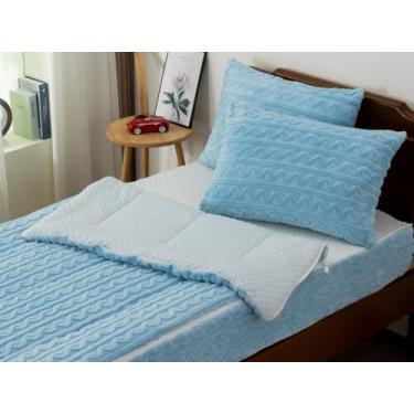 Imagem de Aimua Conjunto de edredom infantil com zíper - roupa de cama de lã azul com zíper para meninas (win, azul)