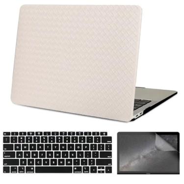 Imagem de Compatível com MacBook Pro 13 polegadas 2022-2016, A2338 M1 M2/A2289/A2251/A2159/A1989/A1706 com Touch Bar e Touch ID, capa rígida de couro trançado com capa de teclado e protetor de tela, branca