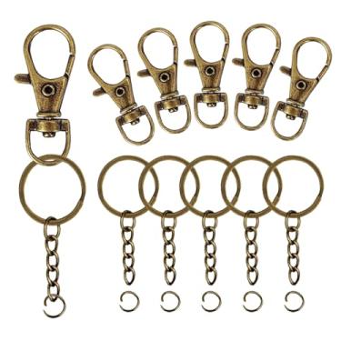Imagem de 100 peças de ganchos de pressão e chaveiros com corrente e anéis de salto para chaveiro, acessórios de artesanato de joias DIY (50 ganchos giratórios + 50 chaveiros planos com correntes) (Bronze)