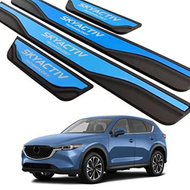 Imagem de Protetor de entrada de porta de carro, aço inoxidável com plástico capa protetora de peitoril de porta, para Mazda CX-5 CX5 CX 5 2013-2022 painéis de chute placa de proteção de limites, proteção de