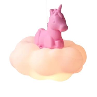 Imagem de Luminária Pendente Infantil Nuvem com Unicórnio Rosa Bivolt em Polietileno – Luz Decorativa Suave para Quarto de Criança ou Festa Temática