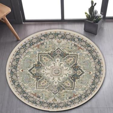 Imagem de Tapetes de área estilo marroquino imitação caxemira tapete redondo tapete doméstico para decoração de sala de estar e quarto tapete antiderrapante fácil de cuidar, luxo cinza verde, 60 cm
