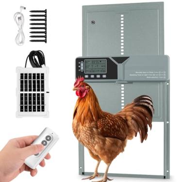 Imagem de fophop Grande porta automática para galinheiro, alimentada por energia solar com bateria atualizada de 4000 mAh, sensor de luz, temporizador, controle remoto e manual, porta automática de segurança