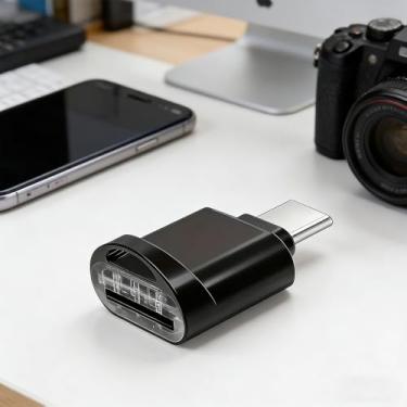 Imagem de Leitor de cartão duplo USB-C e USB para cartões SD e TF - capacidade de acabamento metálico de alto brilho - compatível com laptops e muito mais, transferência de dados portátil | design metálico