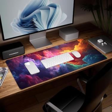 Imagem de Tapete de mesa de flor de couro, mouse pad de arte colorida grande teclado de computador mousepad para jogos à prova d'água protetor e capa de mesa, tapete de mouse decorativo de couro PU para laptop