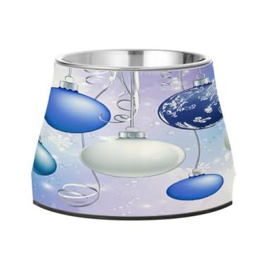 Imagem de STAYTOP Bolas de Natal azuis e brancas, tigelas de aço inoxidável, tigelas de alimentação de gatos, fofas tigelas antiderrapantes para cães e gatos - destacável