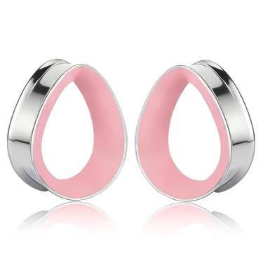 Imagem de Maxbott Medidores de orelha em forma de gota 0G (8 mm) - 3/4" (19 mm) Oco 316 aço inoxidável alargado duplo alargador alargador alargador brincos brincos joias para mulheres e homens, 10mm(00G), Aço