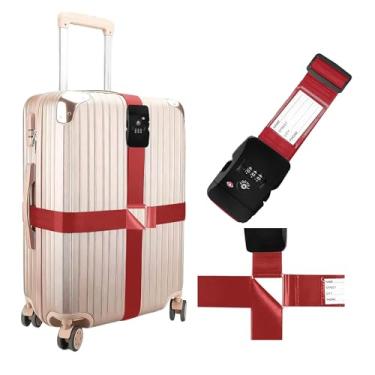 Imagem de Correias de bagagem, cinto de alça de bagagem de design cruzado aprovado pela TSA vinho vermelho com trava alfandegária para malas, 1 pacote com alças cruzadas ajustáveis e resistentes com etiquetas