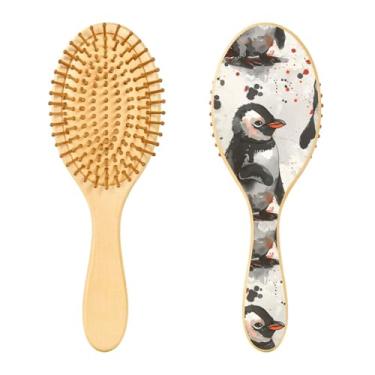 Imagem de STAYTOP Escova de cabelo travessa de pinguim para crescimento do cabelo, escova de cabelo de madeira desembaraçadora confortável para massagear o couro cabeludo, ideal para todos os tipos de cabelo