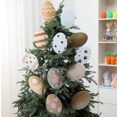Imagem de Jenaai 12 peças de decorações de árvore de Páscoa grande de 20 cm, natureza, bege, branco, ovos de Páscoa, enfeites de plástico fofos para casa, escola, escritório, primavera, férias, festa, vaso de