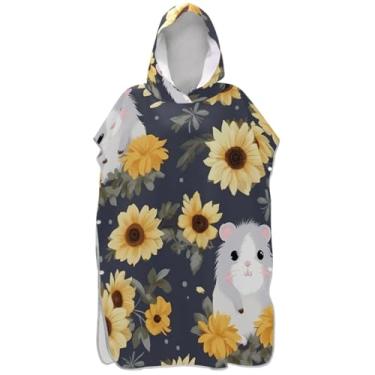Imagem de Joisal Poncho de surfe para trocador de roupas de banho de praia com capuz absorventes unissex poncho adulto com capuz fofo hamster amarelo girassol