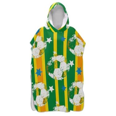 Imagem de TSENQUE Poncho de surf de futebol com listras amarelas verdes para adultos roupão absorvente unissex adulto poncho com capuz toalha de banho com capuz de praia