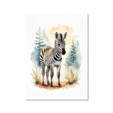 Imagem de Arte de parede de berçário botânico fofo safári floresta nebulosa urso coelho raposa lobo guaxinim cervo girafa zebra tigre aquarela decoração de quarto infantil (SKU8,50.8x71.1 cm =(50x70cm), sem