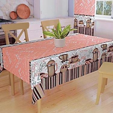 Imagem de Toalha de Mesa Retangular 4 Cadeiras Oxford Estampada – Decoração de Cozinha e Sala (Café Salmão)