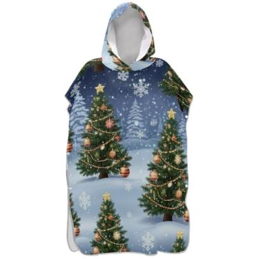 Imagem de Joisal Poncho de surfe para adultos trocador de roupa de praia com capuz toalha de banho leve feminina ponchos com capuz árvore de Natal azul