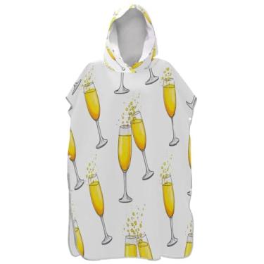 Imagem de Joisal Poncho de surfe trocador de roupão para adultos praia moletom toalha floral plus size homens mulheres poncho com capuz champanhe vinho amarelo