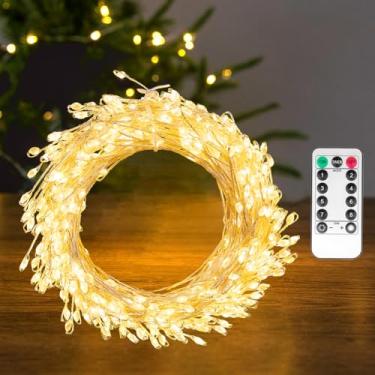 Imagem de PCORES Luzes De Fada Plug-In, 33 Pés, 300 Leds, Fio Prateado À Prova D'Água, Para Quarto/Faça Você Mesmo/Festa/Jardim/Varanda/Pátio/Quintal/Árvore Natal, Com Temporizador Remoto E 8 Modos, Branco Qu