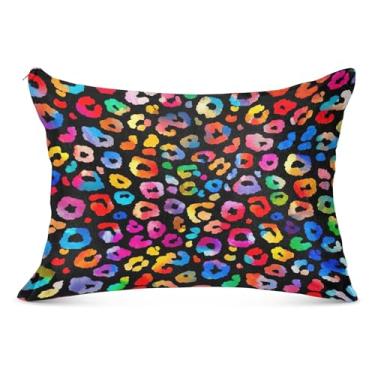 Imagem de Capas de travesseiro de flanela com estampa de animais coloridos de leopardo, estampa de animais padrão Queen King, tamanho padrão, 51 x 66 cm