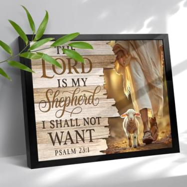 Imagem de Arte de parede cristã com capa acrílica - Impressão em tela emoldurada de 30,5 x 40,6 cm, Salmo 23:1 "O Senhor é meu pastor Jesus e Cordeiro, imagem do versículo da Bíblia, presente inspirador para