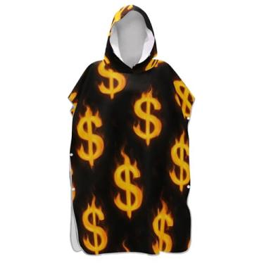 Imagem de TSENQUE Poncho de surfe para adultos trocador de roupão de praia com capuz toalha floral plus size amarelo sinais de dólar preto unissex poncho adulto com capuz