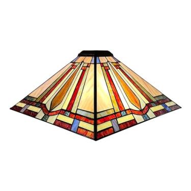 Imagem de Cúpula de abajur estilo Tiffany Mission em vitral, 40,6 x 17,8 cm (16 x 7 polegadas), estilo vintage, 1 peça, cor âmbar amarela, ideal para luminárias de mesa, de chão, de leitura, de escrit