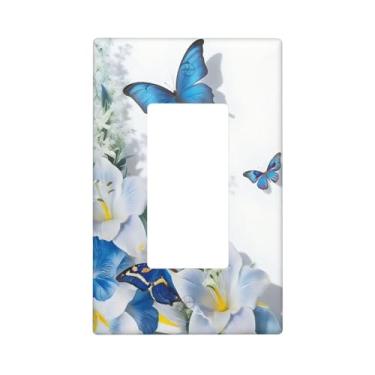 Imagem de HLCoChT Capas de interruptor de luz de arte decorativa elegante borboleta azul placa interruptor de flor enseada 1 gangue Rocker Outlet placa decorativa de interruptor placa frontal GFCI capas de