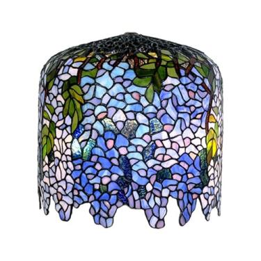 Imagem de Abajur de reposição estilo Tiffany de 35,5 cm (14 polegadas) com tampa, cúpula cilíndrica de vitral para luminárias de mesa, de leitura e de chão, com estampa de flor de glicínia.