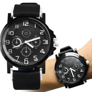 Imagem de Relógio Masculino Analógico Preto Pulseira Silicone Ajustável Mostrado