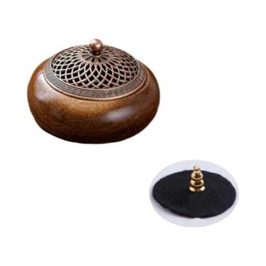 Imagem de Incensário Redondo De Madeira Sólida De Noz Retro, Decoração De Mesa D