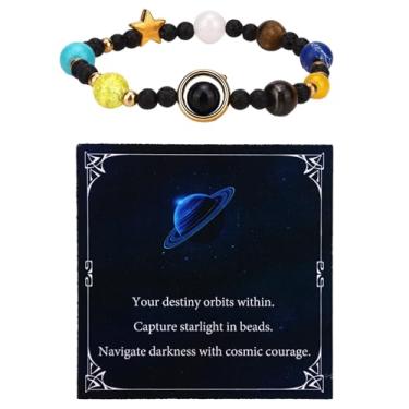 Imagem de Sistema Solar Bracelete Mulheres Homens, Os Oito Planetas Guardião Estrela Universo Galáxia Joia Pedra Natural Contas Astronomia Presente