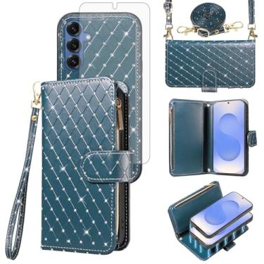 Imagem de Capa tipo carteira compatível com Samsung Galaxy S25 5G com zíper destacável para celular e protetor de tela transversal alça com glitter flip capa de telefone para S 25 25S 25 25S SM-S931U mulheres