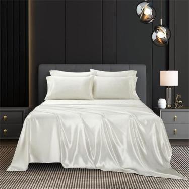 Imagem de Jogo De Lençol Superior Casal King Cetim Seda Pérola 3 Peças - LM Deto