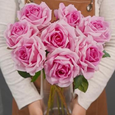 Imagem de JaHe Artisan 6 peças de rosas de látex de toque real de seda, haste única artificial, flores grandes para casa, festa, escritório, casamento, decoração interna, arranjos florais, centros de mesa