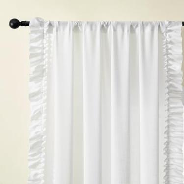 Imagem de Cortinas brancas de casa de campo de 153 cm de comprimento, 2 painéis, L 127 x C 163 cm, cortinas brancas texturizadas de linho para casa de fazenda para quarto, bolso de varão, privacidade, filtragem