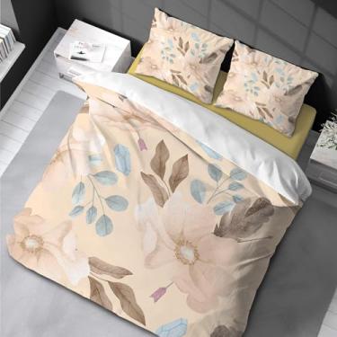 Imagem de Conjunto de capa de edredom de flores em aquarela cores pastel, tema de natureza, decoração de 3 peças, conjunto de cama com 2 fronhas tamanho king 200 x 200 cm -80 x 80 cm * 2