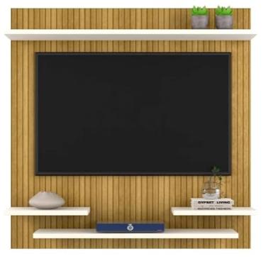 Imagem de Suporte Painel Tv Quarto Sala Painel Prateleira Até 32 Polegadas | Ideal para Otimizar Espaços em Ambientes Pequenos, Apartamentos e Home Office(Ripado/Off)