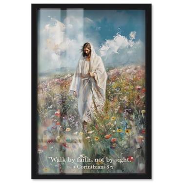 Imagem de Walk By Faith Shadowbox Impressão Jesus Wall Art por Art Remedy, moldura preta, 43 x 63 cm