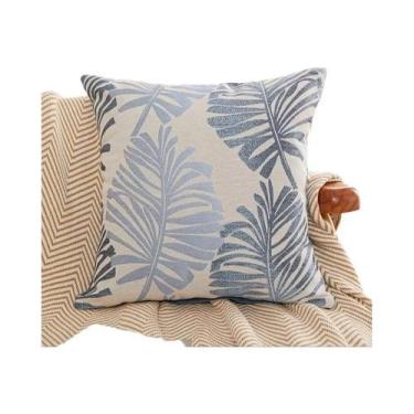 Imagem de Capa De Almofada Jacquard Bordada Com Padrão De Folha Azul 45x45cm Par