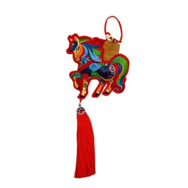 Imagem de KiBcsLic Enfeite de cavalo para o Ano Chinês, pingente de pelúcia, decoração Feng Shui para o Festival da Primavera, para bolsa, escritório, Bordado Vermelho, Borlas