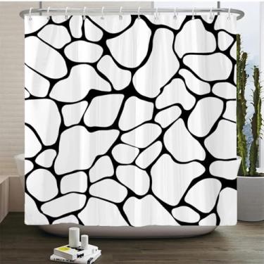 Imagem de Cortina de chuveiro com estampa quadrada geométrica preta e branca para banheiro decoração de banheira de poliéster impermeável com ganchos 42 x 81 pol. x 107 x 205 cm/L x A cortina de chuveiro extra