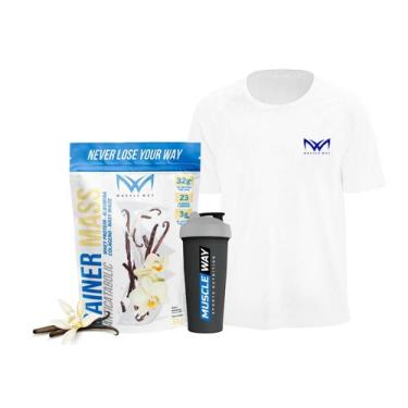 Imagem de Kit Gainer Mass BAUNILHA+ Camiseta Dry Fit + Coqueteleira- Muscle Way 
